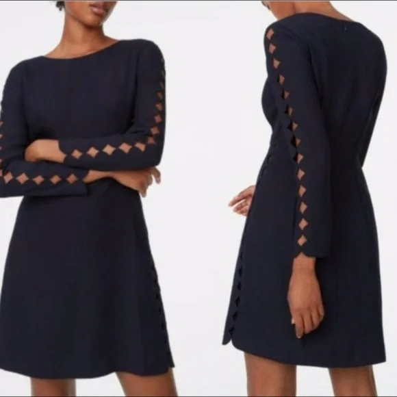 New Club Monaco Edni Navy Scalloped Long Sleeve Dress